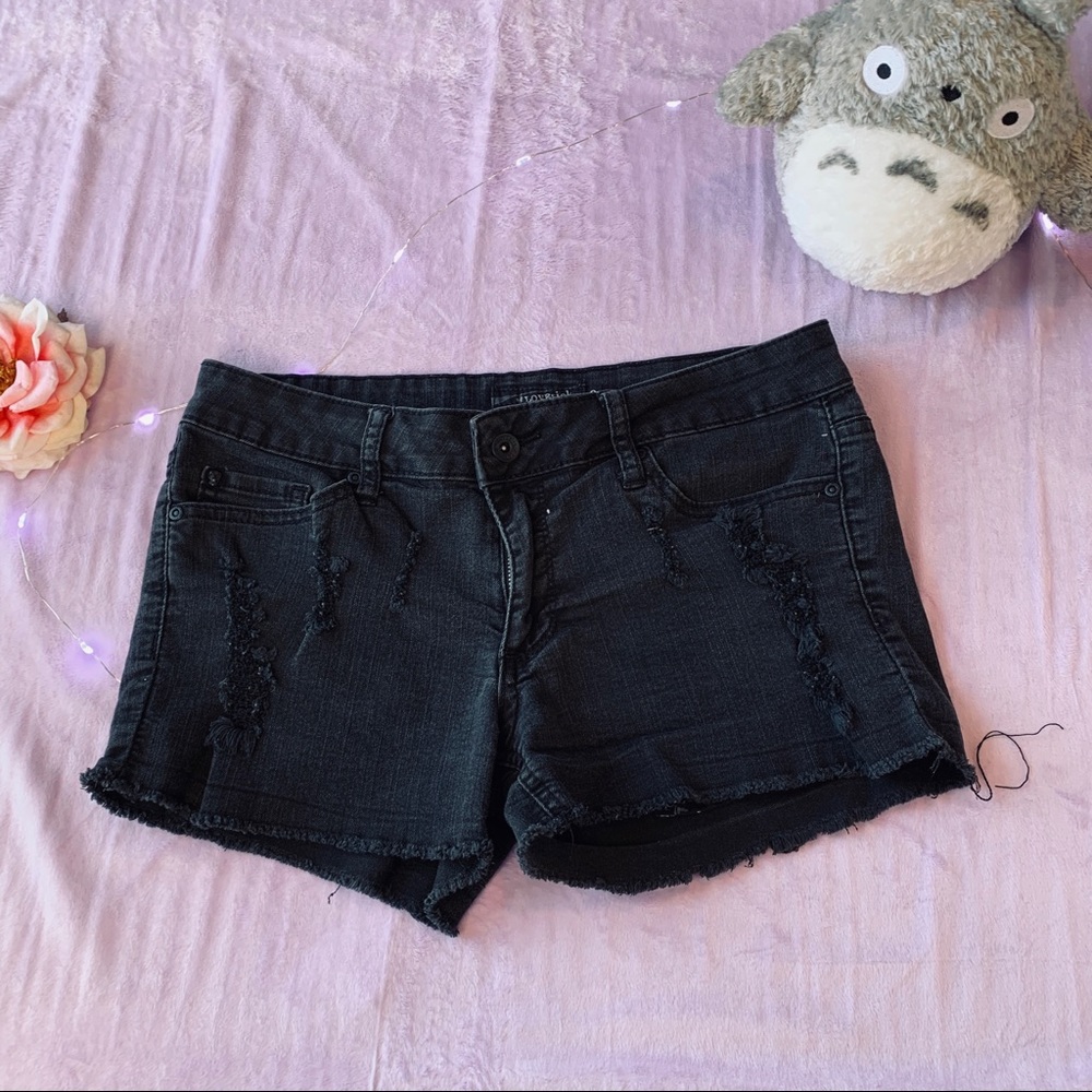 Lovesick Distressed Black Skull Shorts